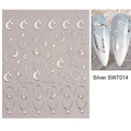 Autocollants à ongles argentés avec motifs de lune, étoiles et ailes style SWT014 - Chaîne Soleil Lune Étoile / Argenté SWT014