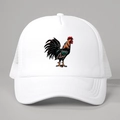 Cappellino trucker bianco con stampa di gallo colorato e pannelli in rete traspirante - Taglia unica / Bianco