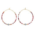 Bohemian handmade miyuki bead hoop earrings with colorful tassels and grey pearl detail - Grey Pearl Texture (MI-E220217G)