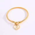 Titanium steel heart bangle with twist design and letter Z pendant in gold finish - Letter Z