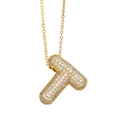 Macro shot of gold balloon letter T pendant necklace paved with sparkling zircons - Gold - Letter T (Pendant Only)