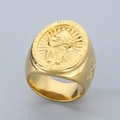 Anello con sigillo Sacro Cuore di Gesù placcato oro lucido con incisione dettagliata - US 8 / Stile Sacro Cuore (KR109983-LK)