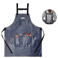 Wasserabweisende dunkelblaue PU-Leder Schürze mit Taschen und überkreuzten Rückenträgern - Verstellbarer H-Rücken / Blau