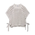 Beige chunky knit vest with side tie bows featuring openwork crochet texture on white background - Apricot