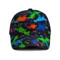 Detail of colorful dinosaur print on black waterproof quick-dry kids baseball cap - Black Dinosaur