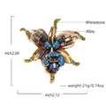 Detailed view of colorful orchid brooch dimensions measuring 5.4 by 5.2 cm and 21g weight - Vintage Colorful Rhinestone Orchid (QT0462)