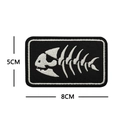 Tactical rectangle patch featuring white fishbone embroidery on black background, size 8x5cm - Fishbone (Square)