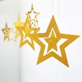 Set van 7 gouden glittersterren als holle plafondhangers voor kerst- en nieuwjaarsdecoratie - Holle ster 7-delige set / Goud