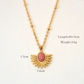 Detail of bohemian fan-shaped gold pendant with pink stone and 40+5cm bead chain - Rhodonite