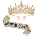 Golden Birthday Queen glitter sash and rhinestone tiara set for party decorations - Gold Birthday Queen Set
