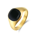 Brushed golden stainless steel signet ring with a polished black enamel rectangular top - US 7 / Gold