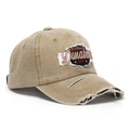 Gros plan sur la casquette kaki avec broderie vintage 1968 et bords effilochés au style rétro - Taille Unique(Réglable) / Kaki (B)