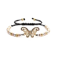 Adjustable woven bracelet with colorful zircon butterfly pendant and metallic beads - Gold Butterfly Multi-color Beads Black Rope