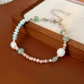 Baroque freshwater pearl necklace with turquoise and pink beads in a variant style - Green Blue Pink Pearl Faux Stone Bracelet (#2)