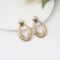 Modern gold-tone teardrop earrings featuring a unique 3D texture for a retro elegant look - E2097-1 Gold Ripple Waterdrop / Gold