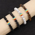 Lava stone and turquoise bead bracelets with pride rainbow accents in a 4-piece set - Lava & Matte & Marble & Tiger Eye