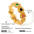 Detail shot of vintage 18K gold-plated stainless steel ring with colorful zircon stones - Gold Retro Multi-Color Gemstone Ring (JDR2405011-7)