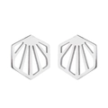 Minimalist silver geometric hexagonal stud earrings with abstract sunburst cutout design - Geometric Hexagon Hollow / Steel