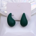 Matte dark green drop earrings with teardrop design on white jewelry card stand - Dark Green