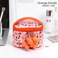 Orange quilted cosmetic bag with cartoon mouse pattern and bow zipper, 14x8x11cm - Orange Small
