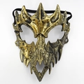 Half-face Halloween dragon bone mask with devil horns and metallic bronze finish - Dragon (Gold)
