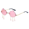 Pink cloud-shaped rimless sunglasses with gold metal legs and raindrop tassels - Pink