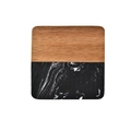 Square coaster in brown acacia wood and black marble with natural white veins - Square / Square Type C (Black)