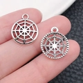Pair of antique silver spider web charms for DIY jewelry making and Halloween accessories - Round Spider Web 14x17mm