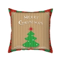 Christmas pillow case with green tree and red tartan plaid border on brown background - TQR31-7/Merry Christmas Green Tree