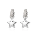 Star-shaped silver drop earrings with inlaid sparkling zircon stones and polished finish - Silver Star