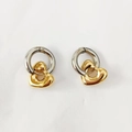 Polished silver hoop earrings with gold heart charm pendant in stainless steel - Heart / Two Colors