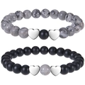 Detailed macro view of beaded couple bracelets with tiger eye stones and heart charms - Map Stone Set Bracelet