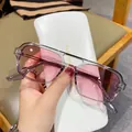 Double-bridge pilot sunglasses with transparent grey frame and pink gradient lenses - Grey Frame / Pink Lens