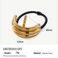 Golden stainless steel curved hair cuff with black elastic band for high ponytails - Simple Curved Style / Gold