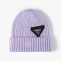 Winter double-layered lavender purple knit beanie with black Happy triangle patch - One Size / Mauve