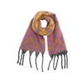 Macro detail of wave pattern texture and black tassels on thick mohair-like scarf - Purple