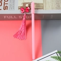 Pink aesthetic neutral pen with red butterfly pendant and long silk tassel detail - Butterfly Tassel - Pink