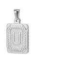 Pendentif rectangulaire lettre U en acier inoxydable avec finition argentée - Lettre U