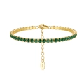 Elegant gold S925 silver bracelet featuring vibrant green emerald cubic zirconia stones - Machine-made Tennis Chain 3mm Green Zirconium Electroplated 14k Gold Approx. 4.69g.