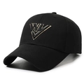 Schwarze Baseballkappe aus Baumwolle mit strukturierter WV 3D-Buchstabenstickerei im Trend - Schwarz mit Goldstickerei