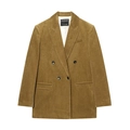 Chaqueta americana cruzada de pana amarillo mostaza en un ajuste relajado mujer - XS / tostado