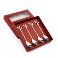 Set of 4 silver stainless steel coffee spoons with leaf handles in a red window gift box - Leaf Spoon-Silver+Red Box / Silver/Red Box/4PCS