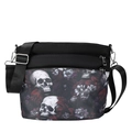 Borsa a tracolla chic in oxford nero con stampa a teschio e fiori e cinturino - Rosso