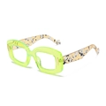 Occhiali alla moda con montatura spessa verde neon trasparente e stanghette floreali - Verde Fluorescente
