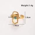 Adjustable golden Hamsa Hand ring with a turquoise center stone inlay in stainless steel - Hamsa Hand Style (TR111-Blue)