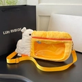 Detailed macro view of pelican plush camera bag with a transparent front storage window - Ita Bag/With Strap / Extra Large (36x20cm) / White