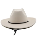 Detail of off-white wool felt cowboy hat featuring black woven band and adjustable chin strap - 56-58cm / Beige