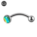 G23 titanium curved barbell eyebrow piercing with gradient iridescent opal stone inlay - 1.2x8x3x4mm / Single Head - Green Glitter Film