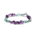 Natural purple amethyst and green fluorite irregular crystal bead bracelet with metal spacers - 347 Purple Green