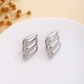 Polished silver heart-shaped crinkled earrings on a minimalist white ceramic tray - Silver Layered Geometric Block (E7120)